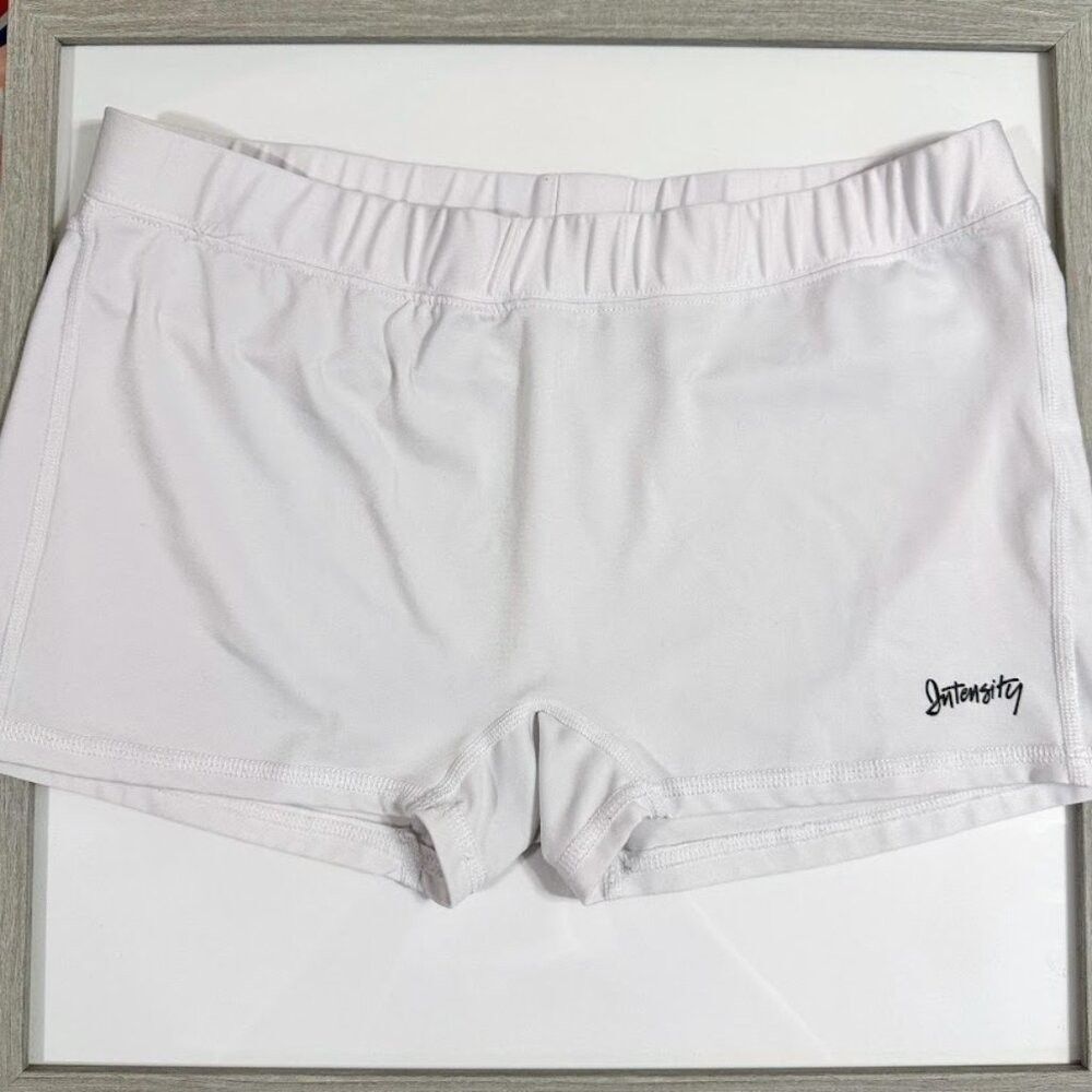Intensity White Spandex Athletic Shorts | Sz Large | 2.5" Inseam | Elastic Waist